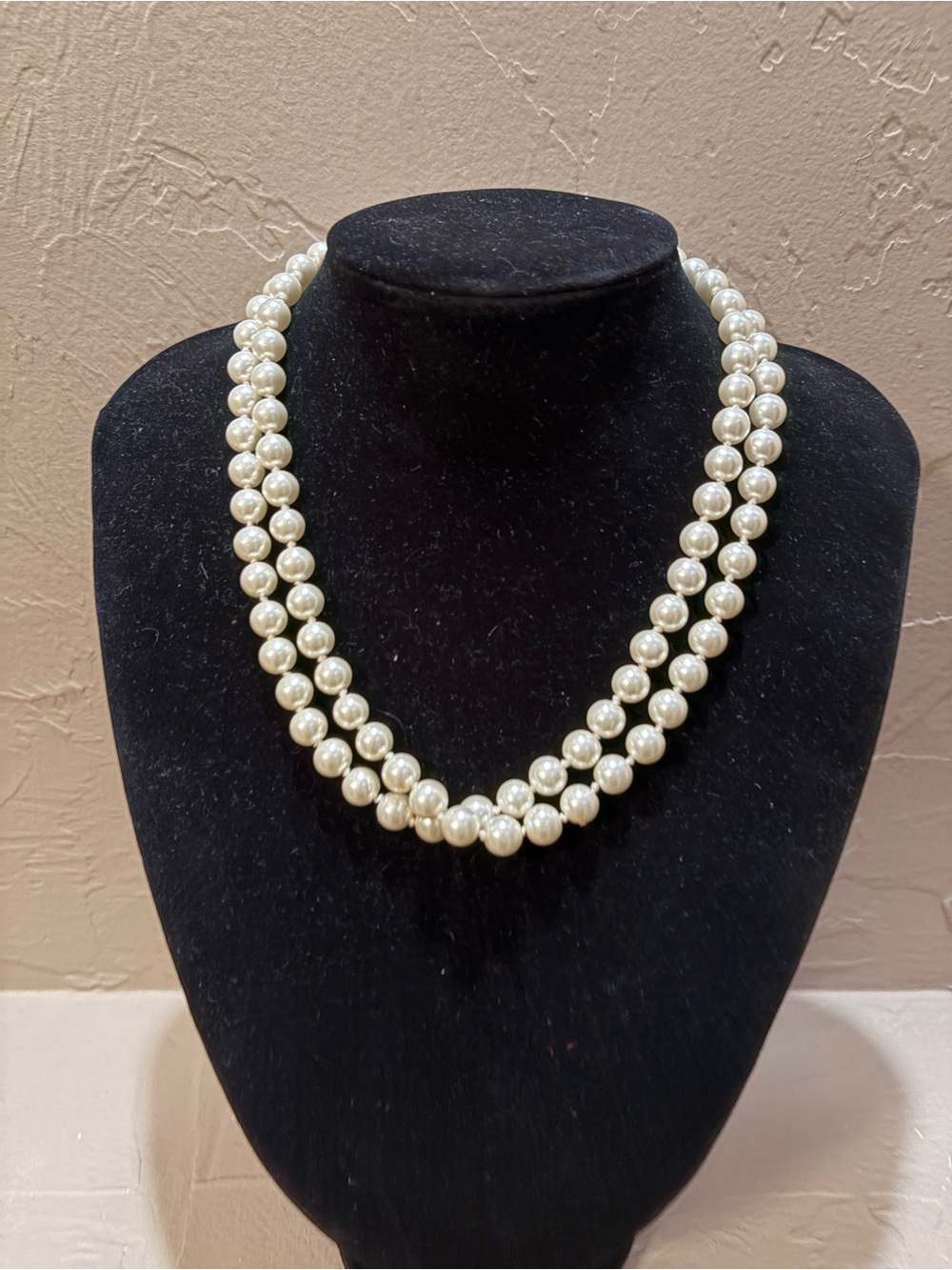 Classic Long Single Strand Faux Pearl Necklace - White